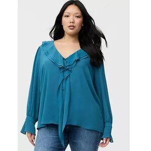 Torrid Size 1 Teal Sheer Tie-Front Blouse Long Sleeve Lightweight